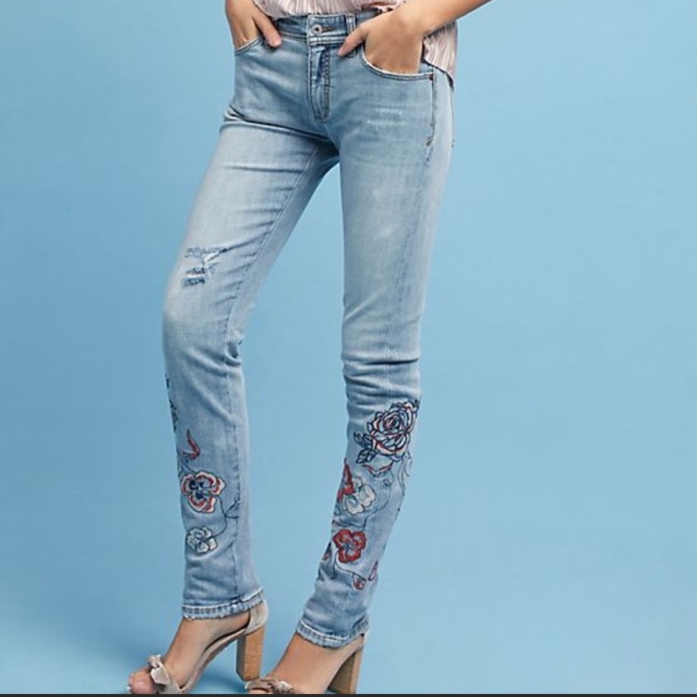 Pilcro Slim Boyfriend Floral Embroidered Jeans